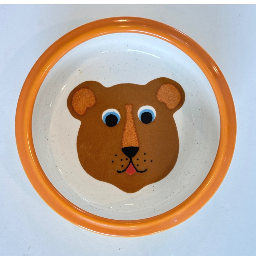 Vtg Child Ceramic Bowl by‎ Mikasa Bob Allen Teddy Bear Bowl Orange 1970s